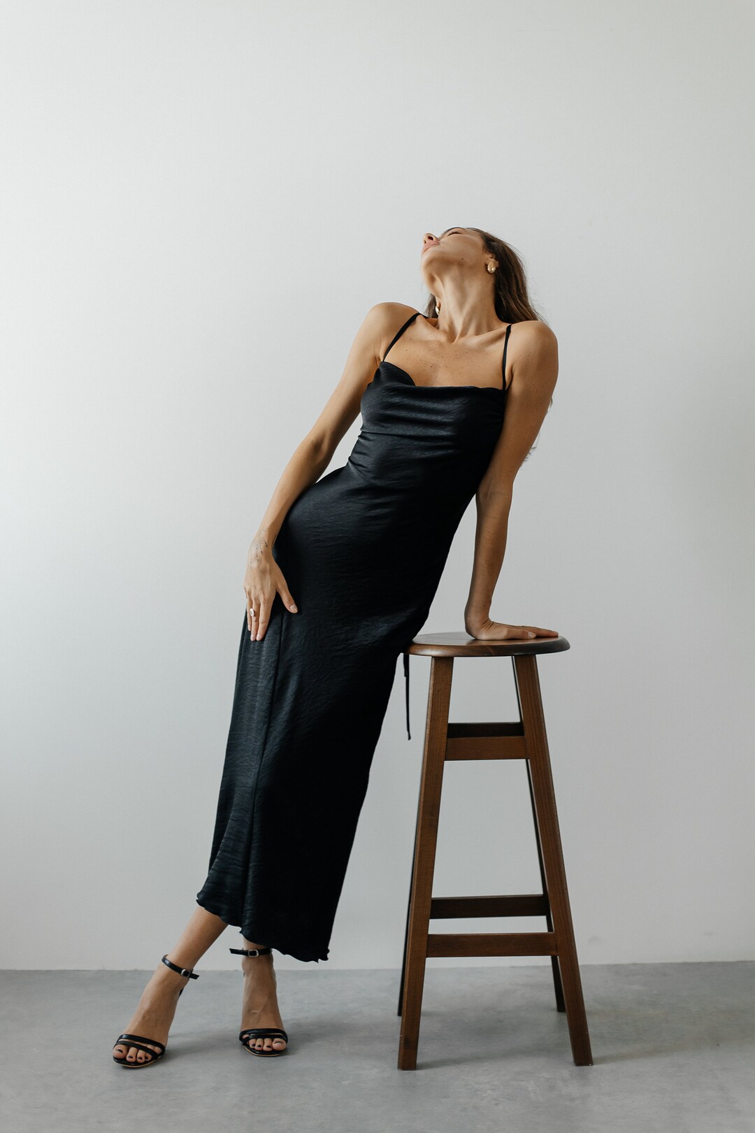 navy blue dress for baby girl Matte Silk Cowl-Neck Backless Maxi Dress main image 1