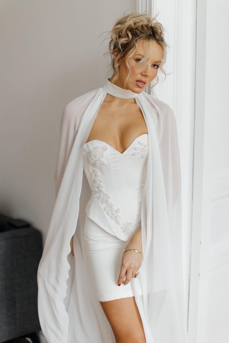 Sweetheart Corset GEORGINA & Mini Skirt | Beaded Ivory Bridal Set | Vintage Wedding Dress Separates | Bridal Gown image 4