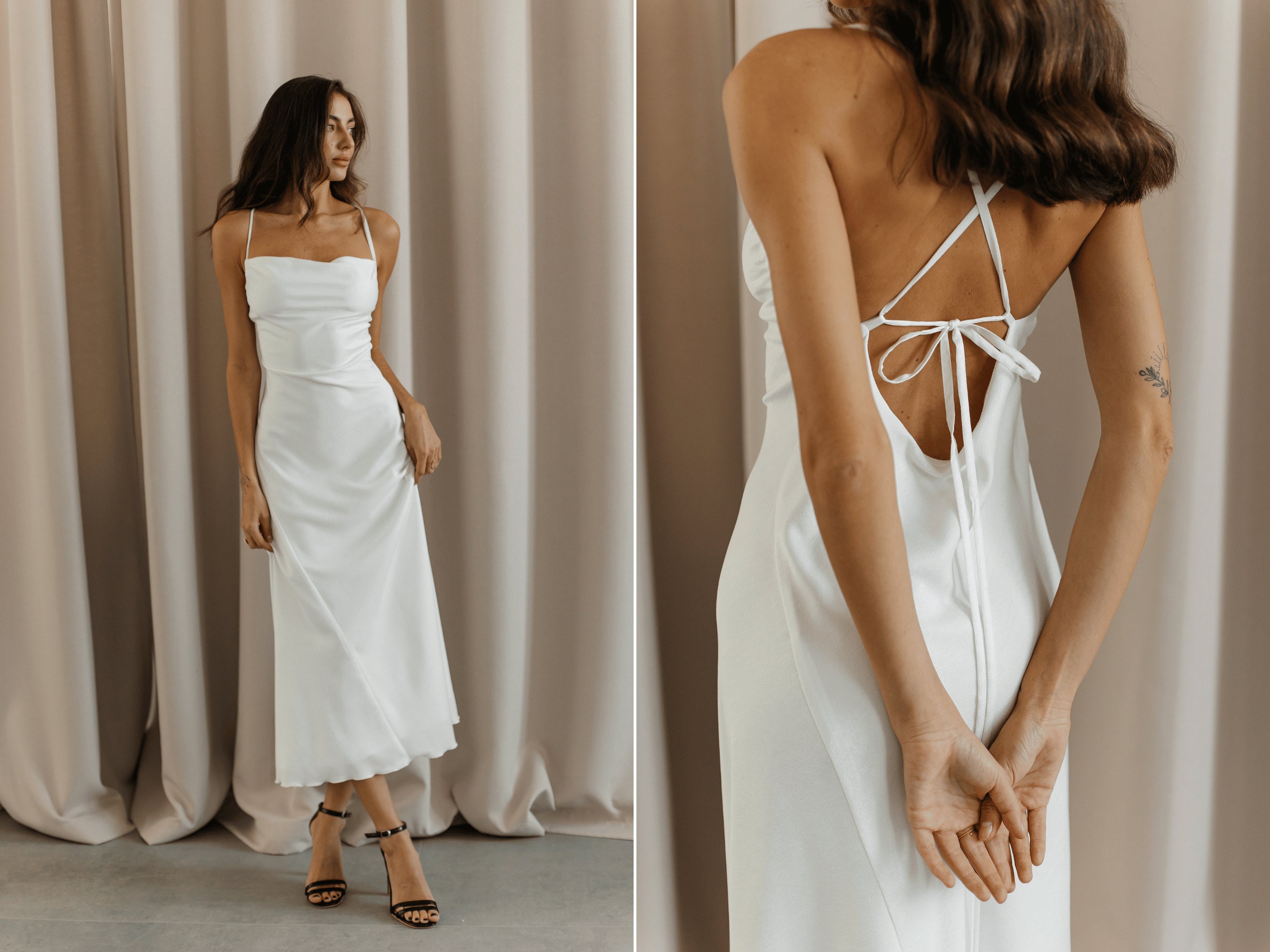 Stunning Silk Slip Dress. White Satin Slip Dress for Occasions. Briedsmaids White  Silk Dress With Cowl Neck and Open Back.backless Maxi Robe -  Canada