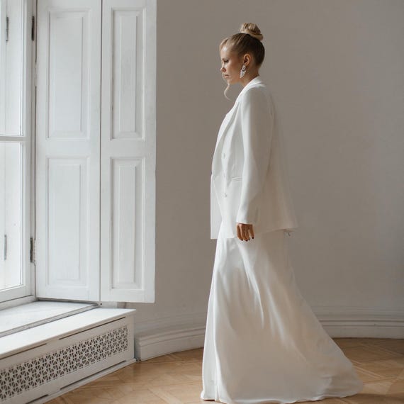 Satin Wedding Suit: Bridal Blazer & Maxi Slip Dress