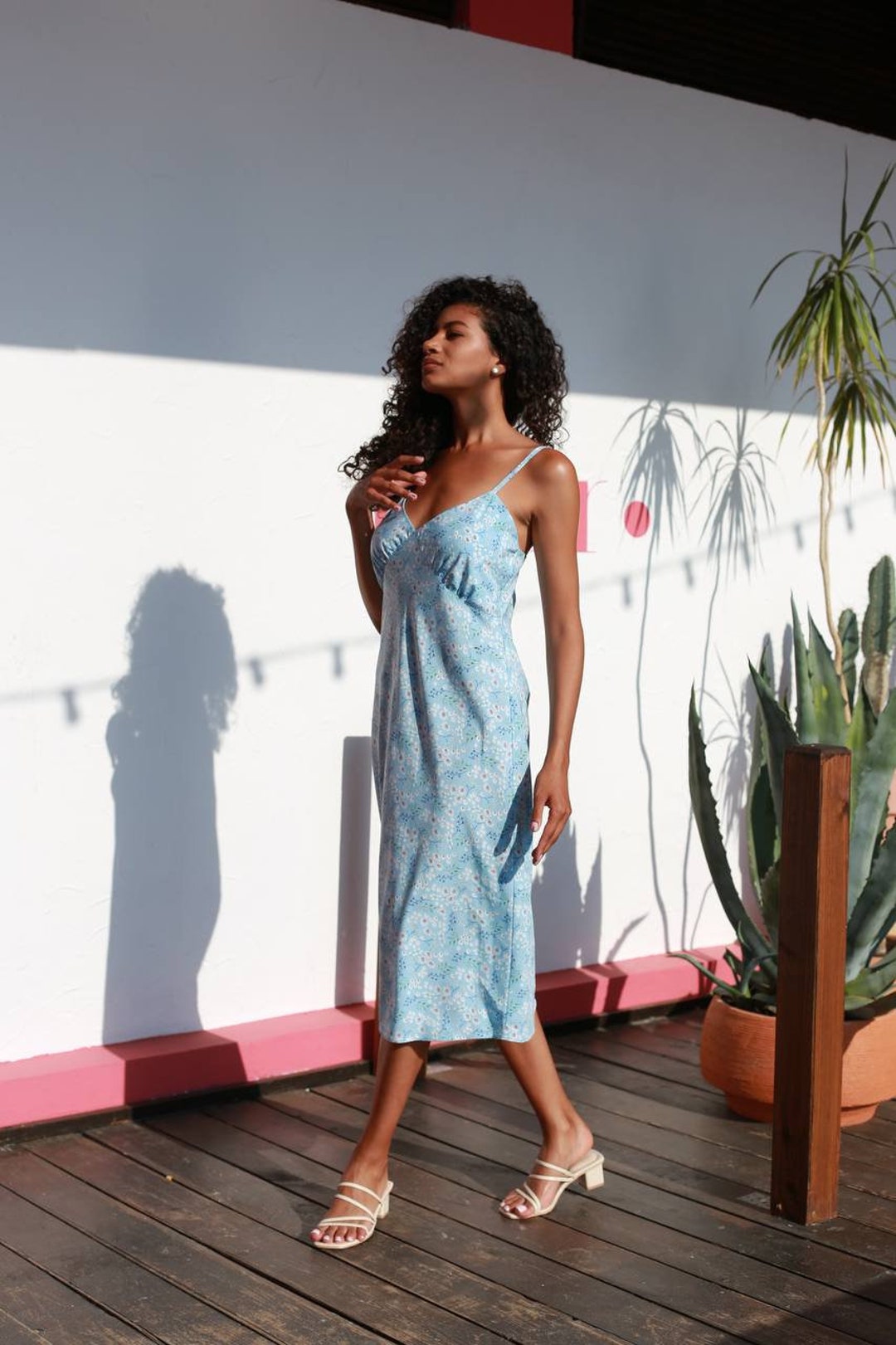 Vintage Silk Pastel Midi Dress (XS) main image 1