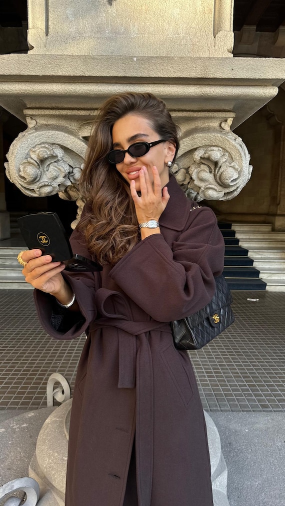 Demiseason Coat. Cashmere Coat. Brown Coat. Belted Coat Cashmere
