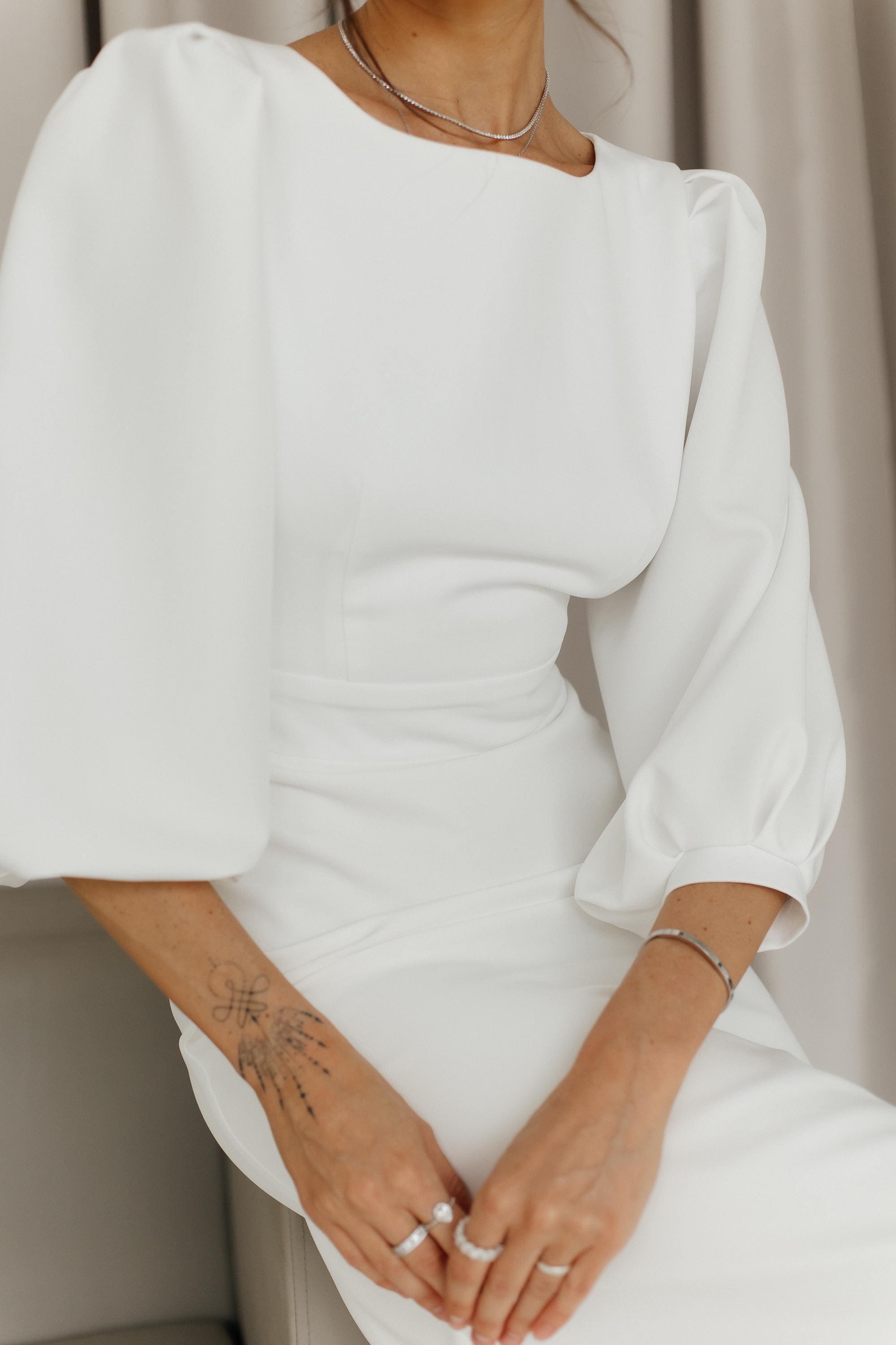 white puff sleeve dresses for christmas Emerson Puff Sleeve White Mini Dress American Threads Women's Clothes White / L