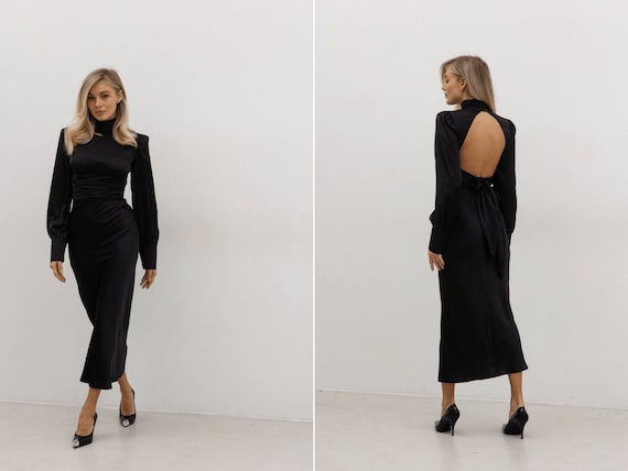 Backless turtleneck dress outlet