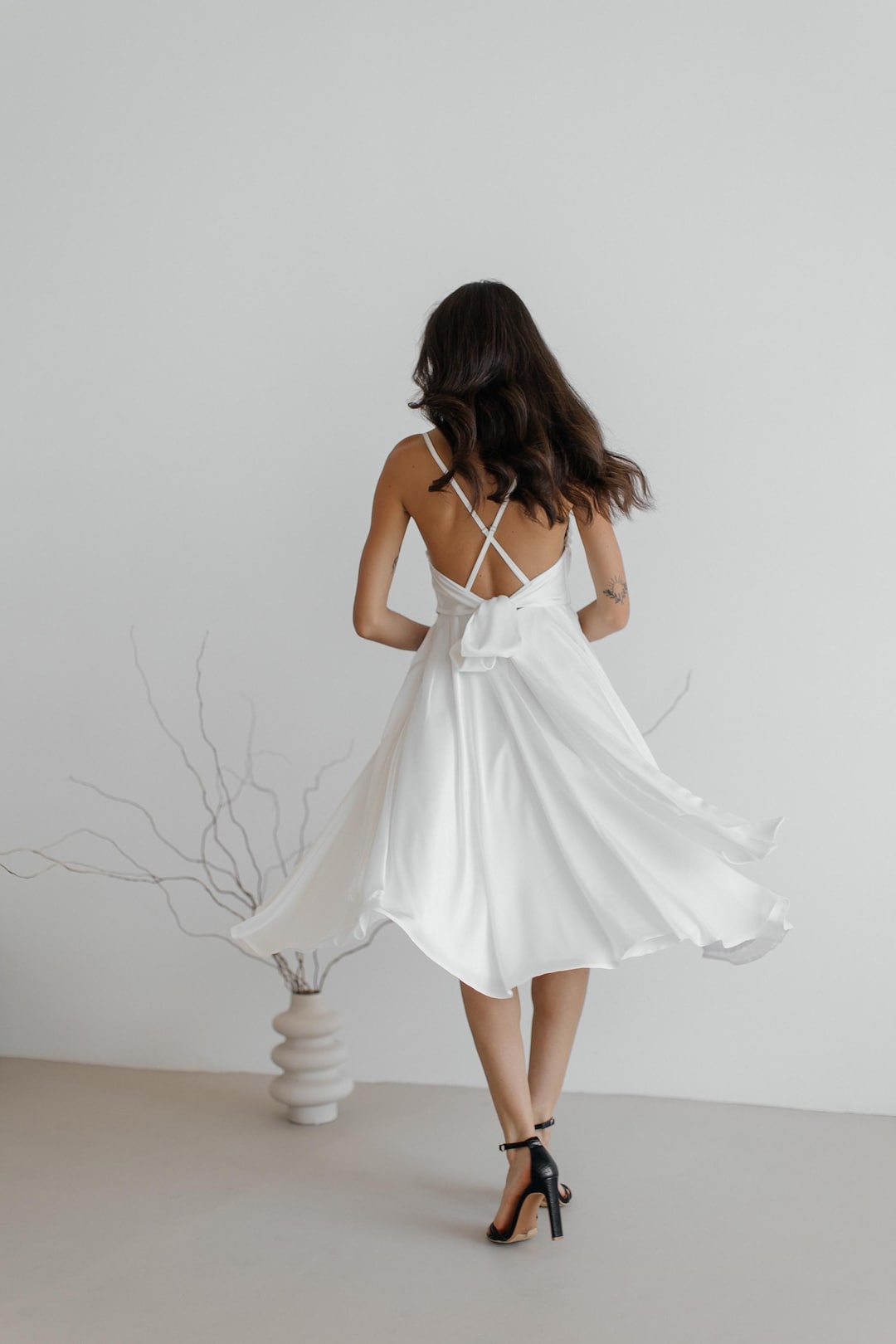 white satin open back dress Ivory Satin Open Back Mini Dress | Womens | Medium (Available in L) | Lulus