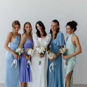 Handmade Silk Bridesmaid Dress: Pastel Satin Wedding Guest Dress