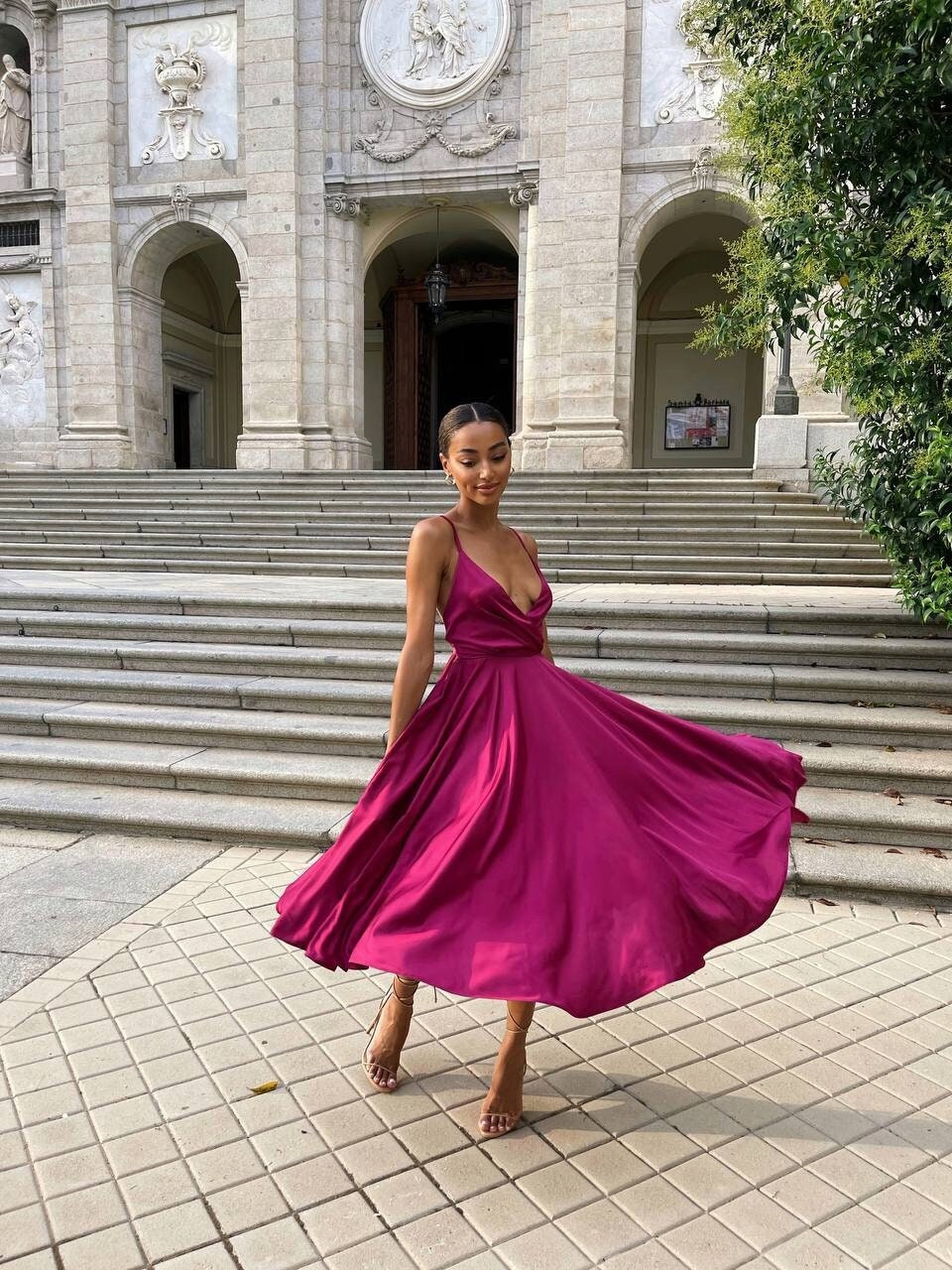 Short Bright Fuchsia Pink Beaded Homecoming Dress