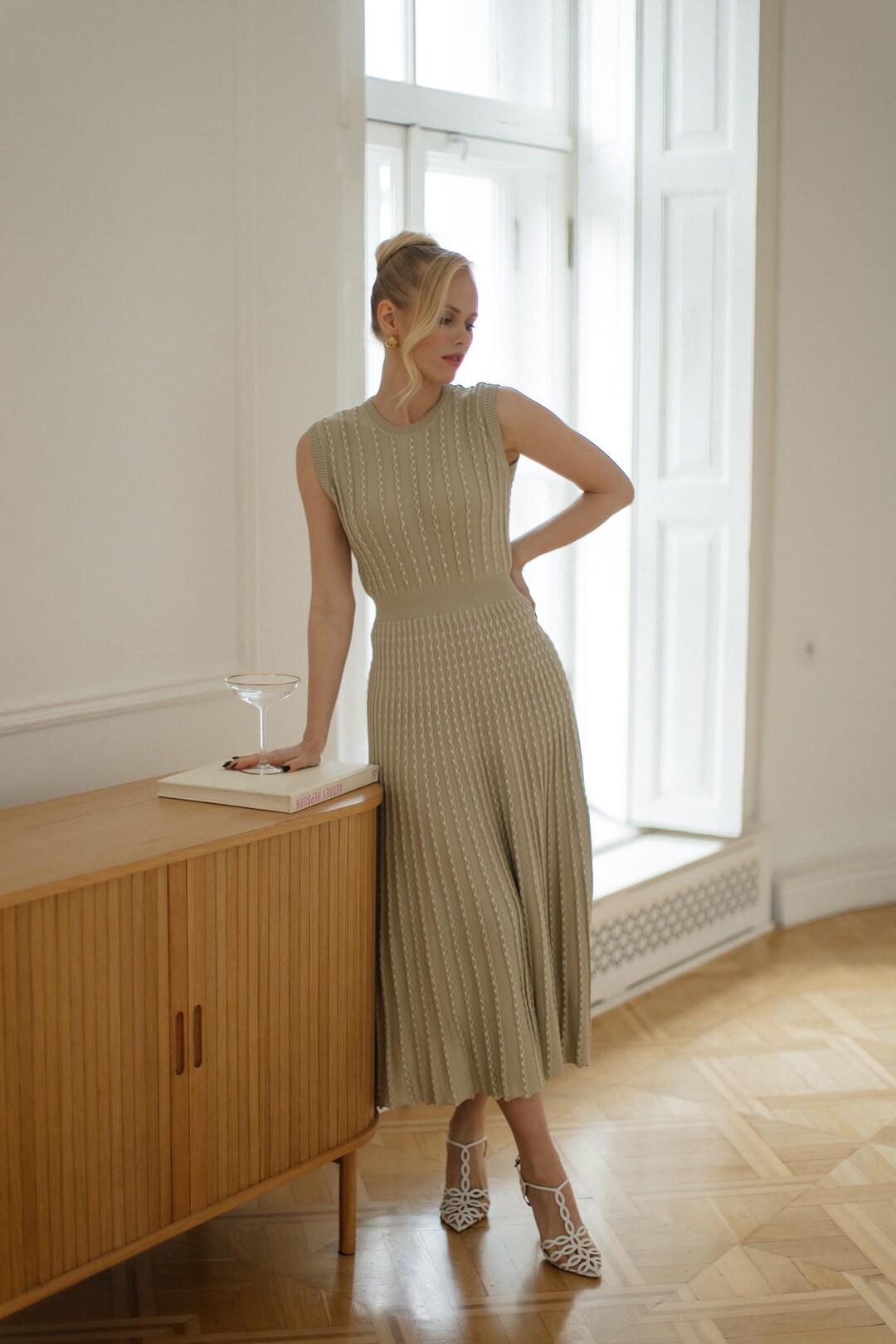 Structure Knitted Dress Dusty Green