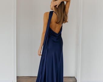 Olive Satin Silk Maxi Dress: Backless Wedding Guest Dress