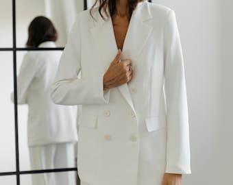 Wedding white Blazer. Off-White Women&#39;s blazer. Women&#39;s white Blazer.Double-breasted jacket. Bridal white jacket. Event White Blazer