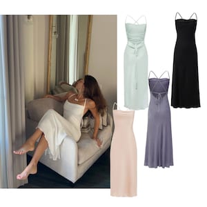 Gifts for her. Beautiful white silk slip dress.White silk slip dress for occasions. Briedsmaids white silk dress cowl neck and open back.