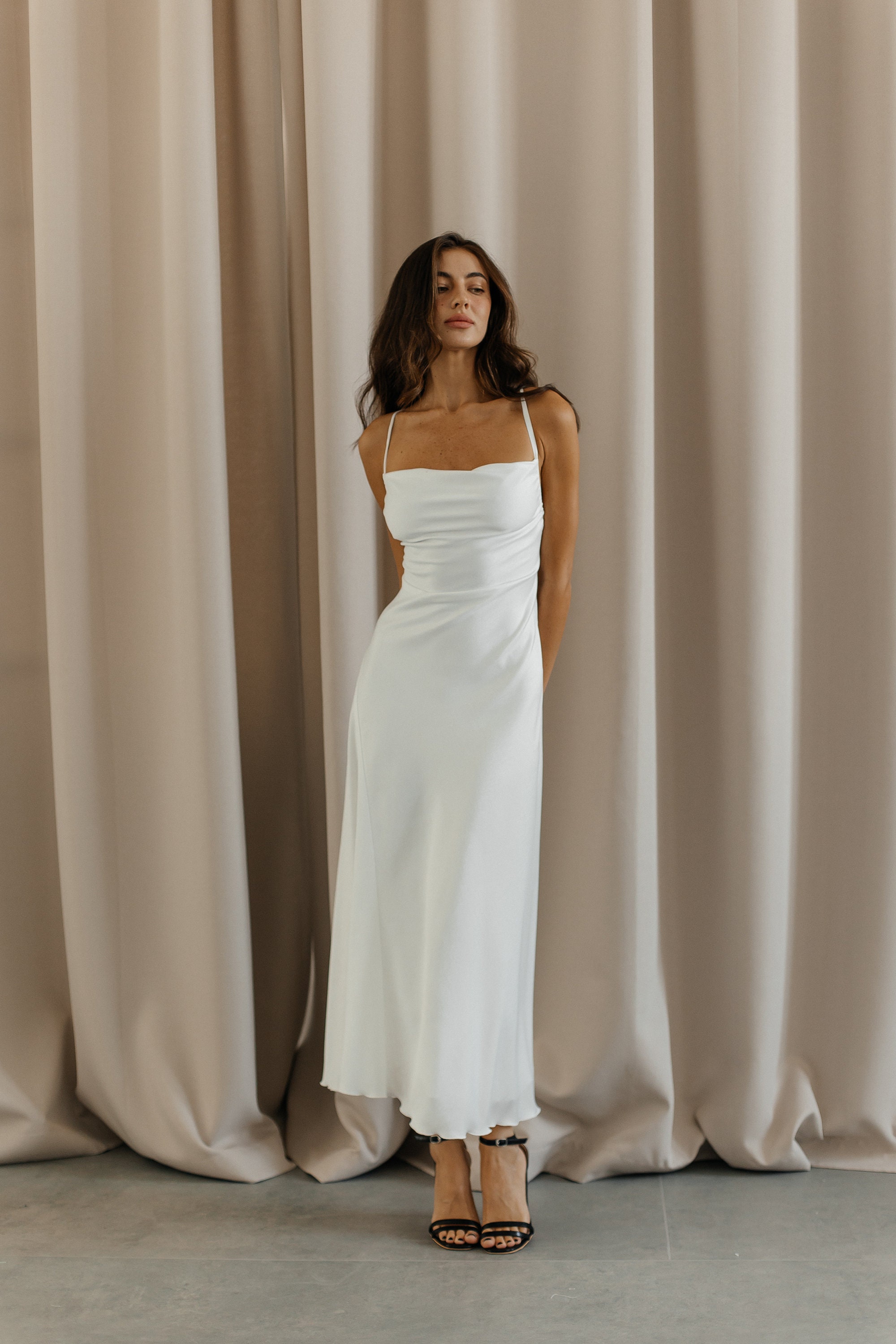 Cowled Robe White Satin Slip Dress: Cowl Neck Backless Maxi Robe - Etsy