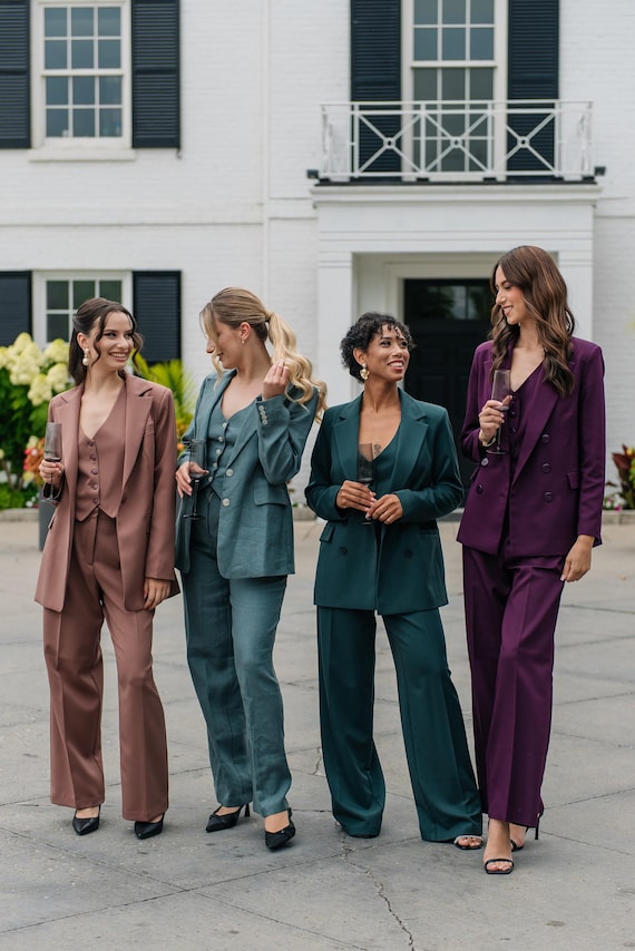Emerald Green Palazzo Pantsuit: Formal Women's 3-Piece Suit