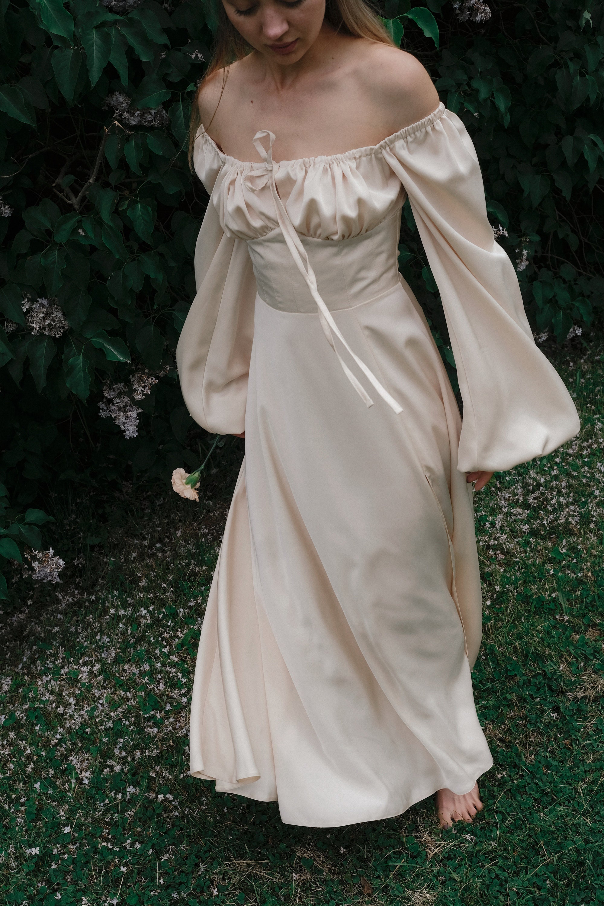 square neck long sleeve maxi dress in ivory Fleurisia | White Square-Neck Maxi Dress With Mesh Long-Sleeves
