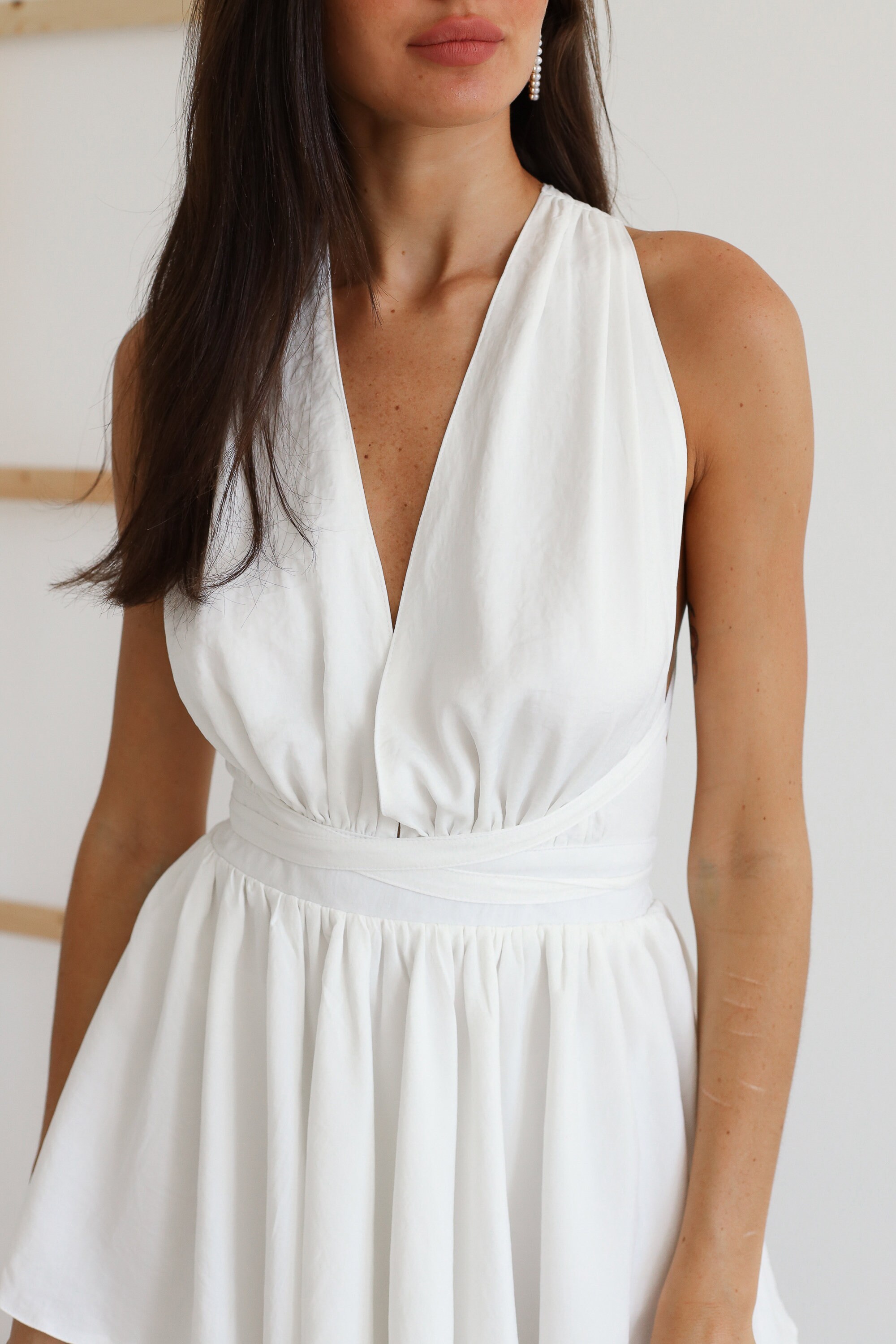 white plunge neck dress Simple Column Wedding Dress with Plunging V-Neckline