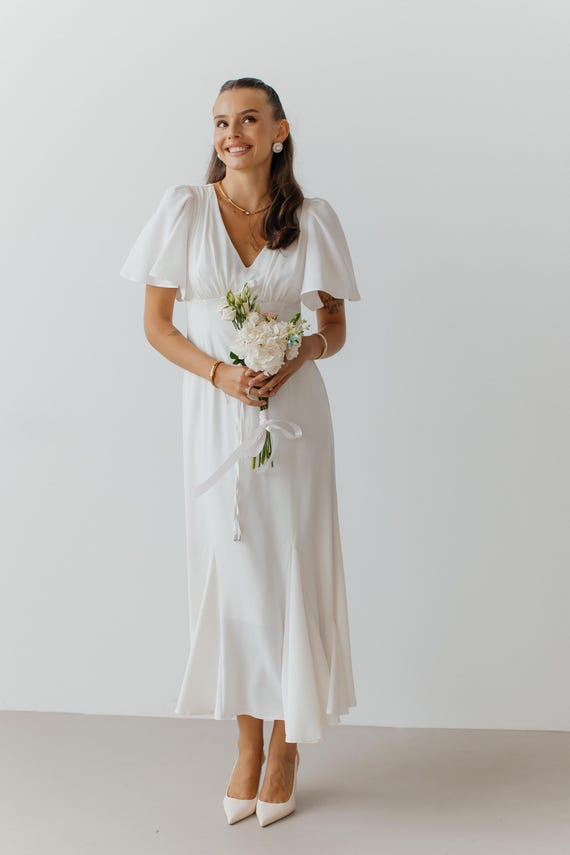 white engagment dress White Engagement Dress with ruffle cape perfect for photo shoots  sharon  rose custom