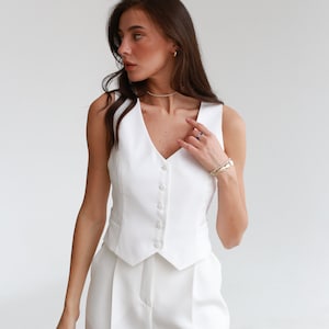 White top. Women&#39;s white Vest. Classic vest for matching suit. White wedding guest&#39; suit vest. Off White vest. Milky white Vest for women.