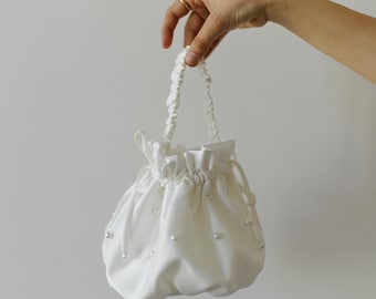 Ivory Satin Bridal Purse: Pearl Beaded Wedding Clutch