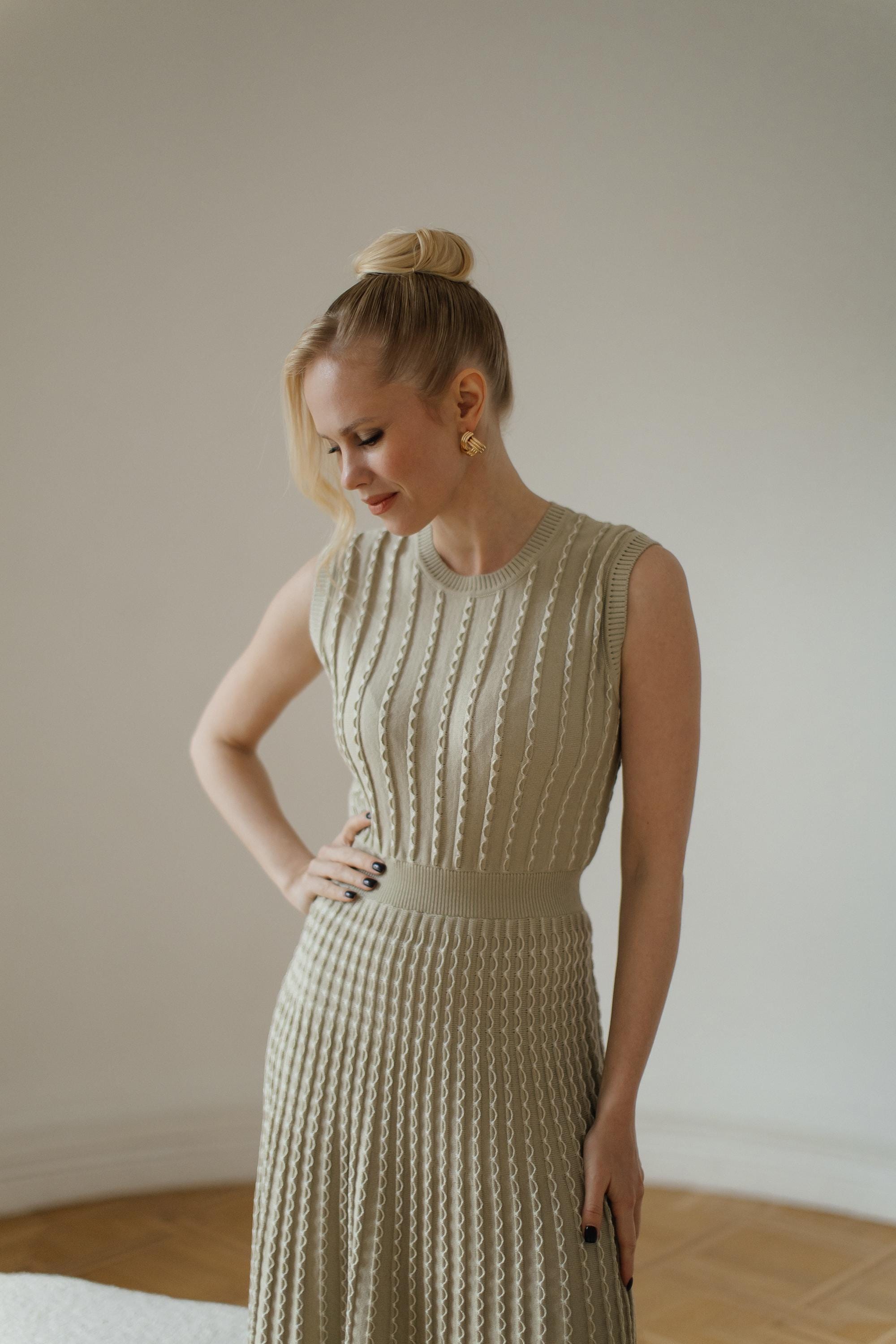 cotton blend knit sleeveless dress Tencel Rib Knit Sleeveless Dress