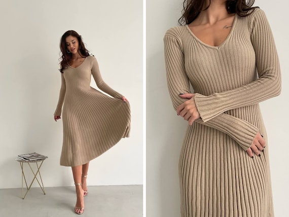 Beige Daria Sweater Knit Dress