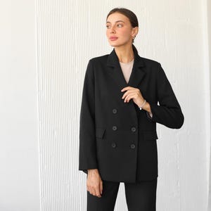 Classic Black Blazer. Office basic blazer. Black women&#39;s jacket. Straight fit black blazer from matching set. Office style Blazer.