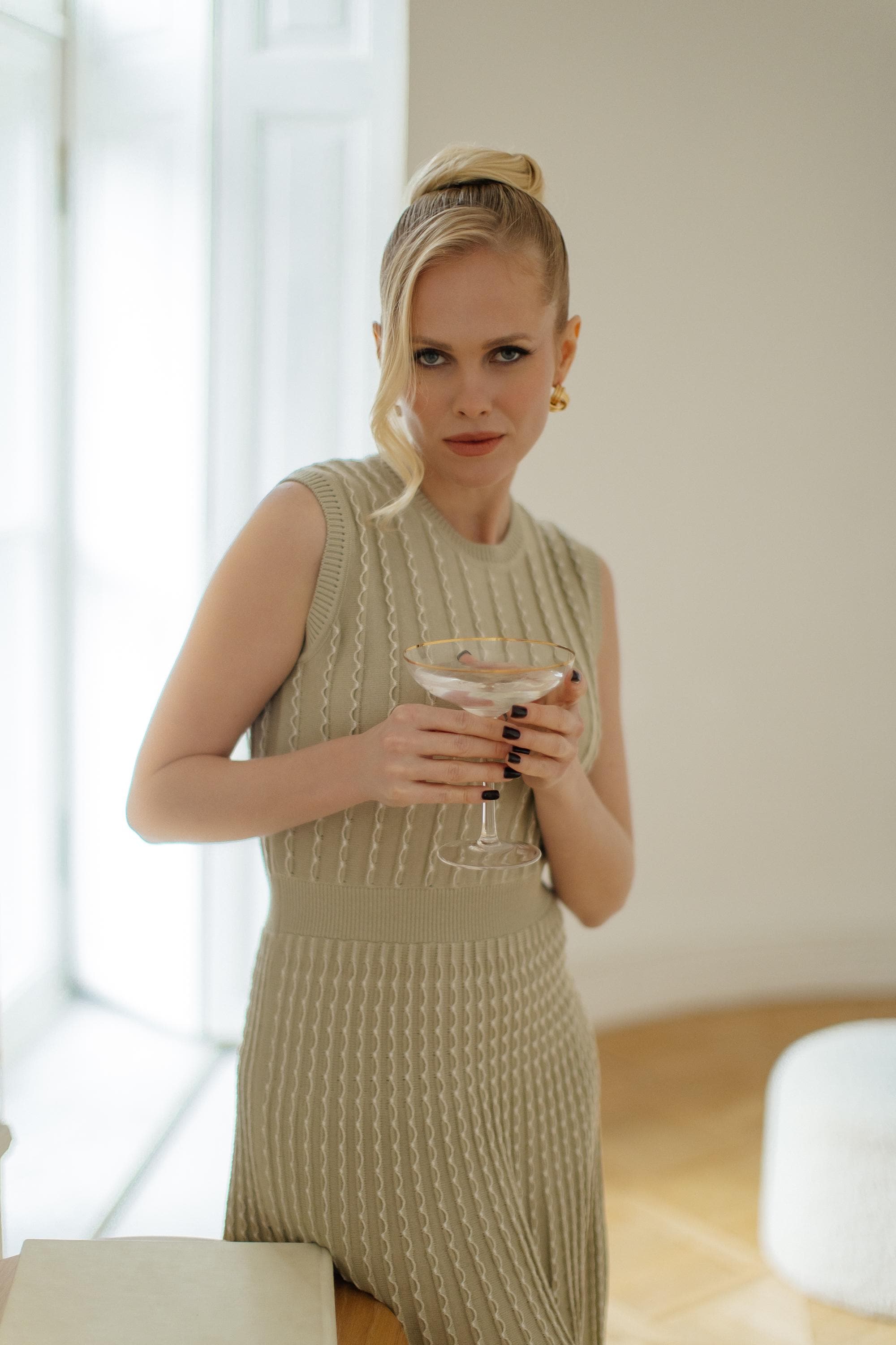 pleated waist knit a-line dress White Cotton Blend Dress: Sleeveless Midi BABY BLUE Finish the look with Size:34DD Lafayette 148 New York
