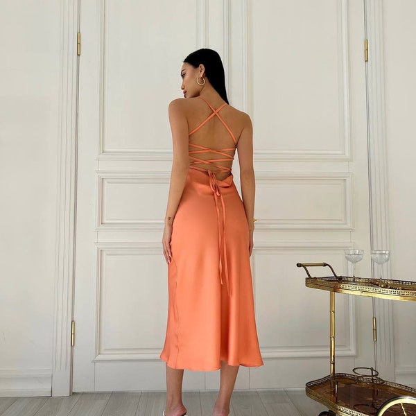 Burnt Orange Slip Dress Etsy