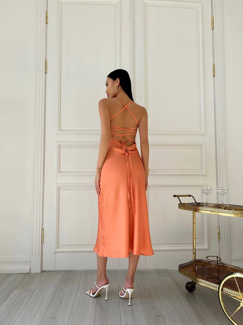 Stunning Backless Silk Slip Dress for Occasion. Aline Satin Dress Cowl