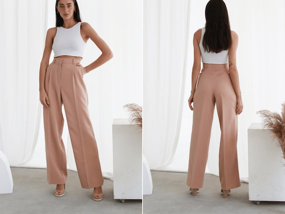 Pantalon palazzo beige. Pantalon palazzo femme taille haute. Pantalon large. Pantalon pour l occasion Etsy Canada