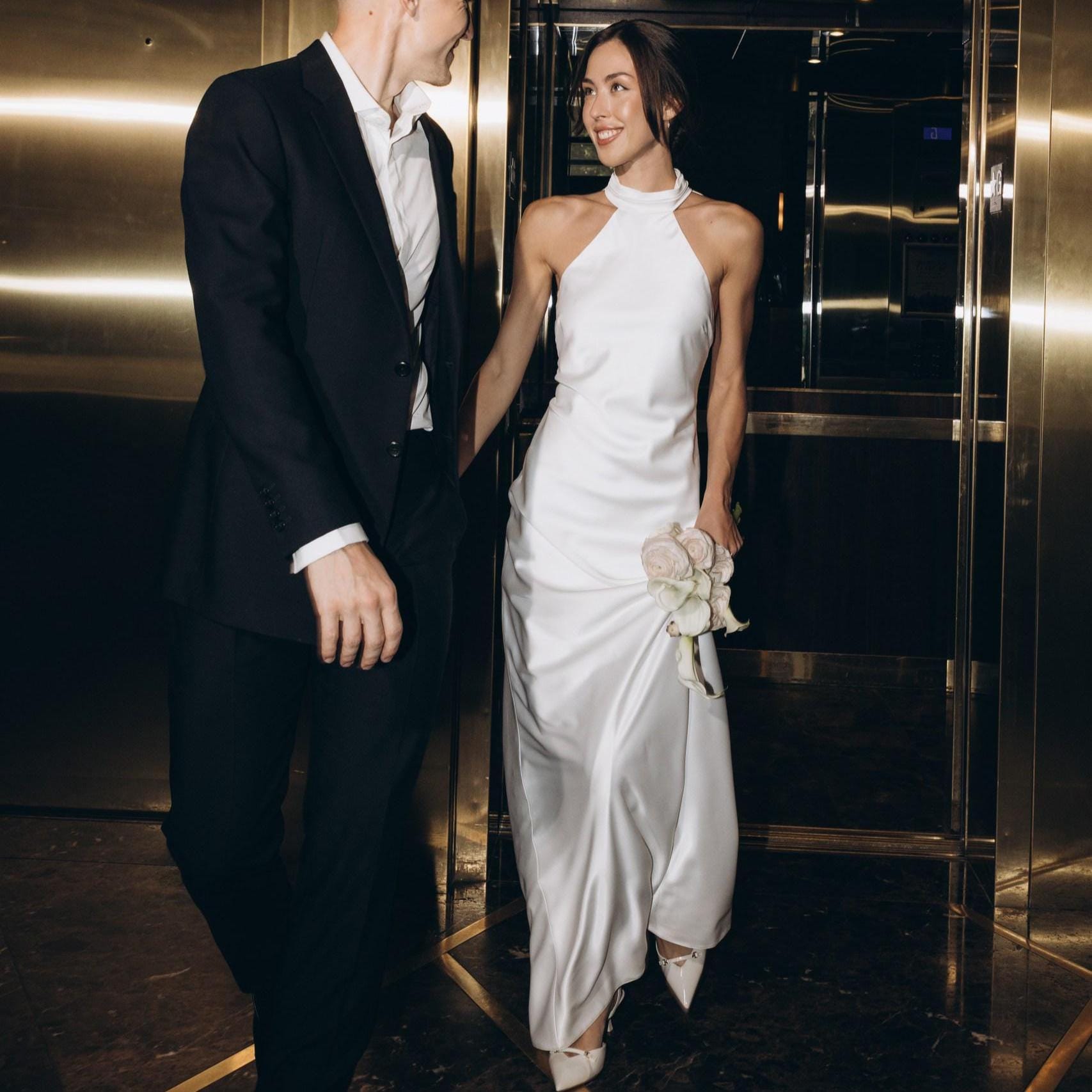 Open Back Satin Wedding Dress