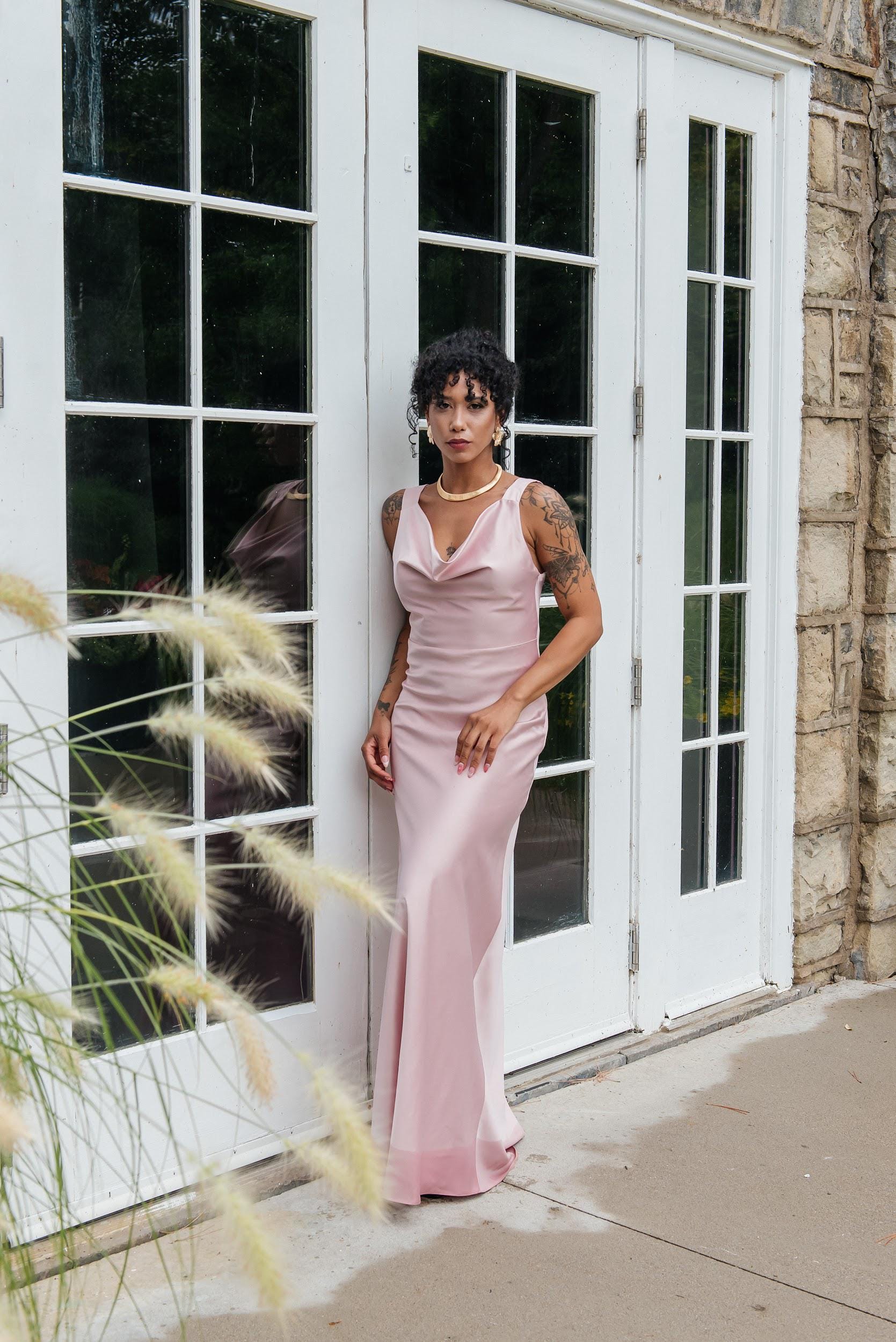 Satin Cowl Neck Beige Dress - Etsy