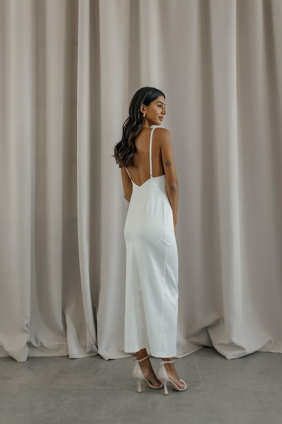 strapless open back dress Nadia Long Sleeve Fishtail Midi Dress White main image 1