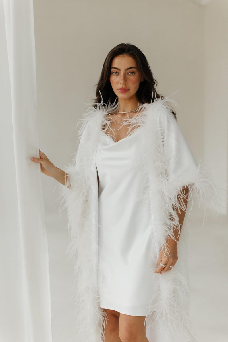 Cowl Robe Feather Robe. White Bridal Robe.bridal Morning Dress.wedding Set ...