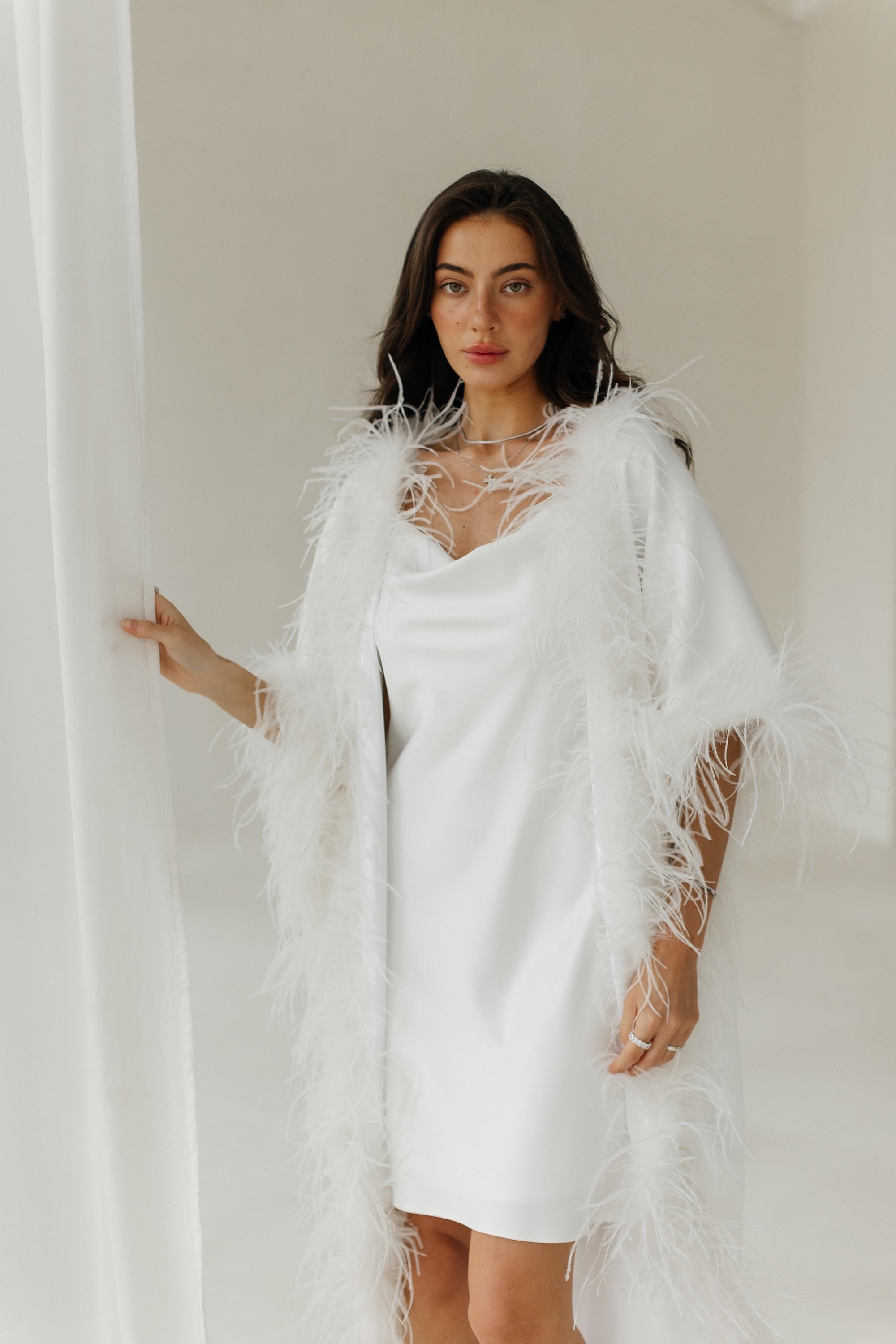 Feather Lined Robe Feather Robe. White Bridal Robe.bridal Morning Dress.wedding Set ...