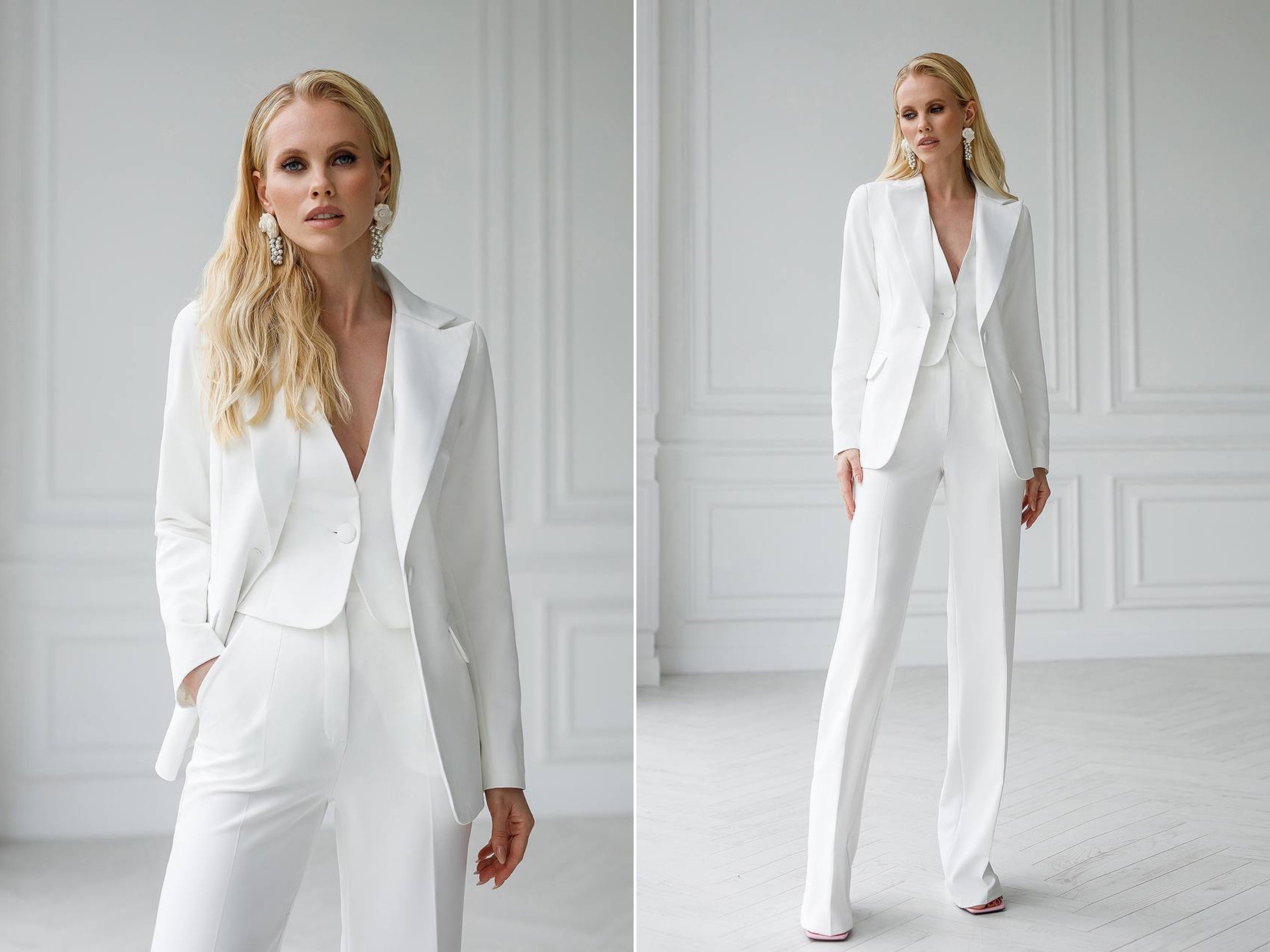 Classic White Womens Suit, Office Women 3 Piece Suit With Slim Fit