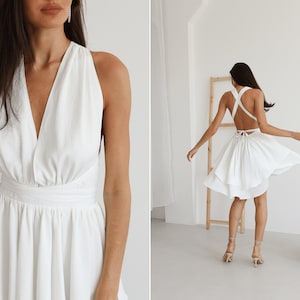 Short white wedding dress. Bridal shower dress. Sexy wedding dress. After party wedding dress - Backless graduation dress. Mini prom dress