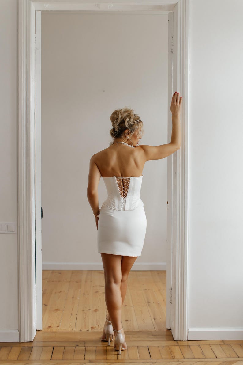 Sweetheart Corset GEORGINA & Mini Skirt | Beaded Ivory Bridal Set | Vintage Wedding Dress Separates | Bridal Gown image 7