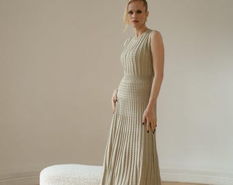 Cotton Knit Sweater and Maxi Skirt Set: Feminine Suit