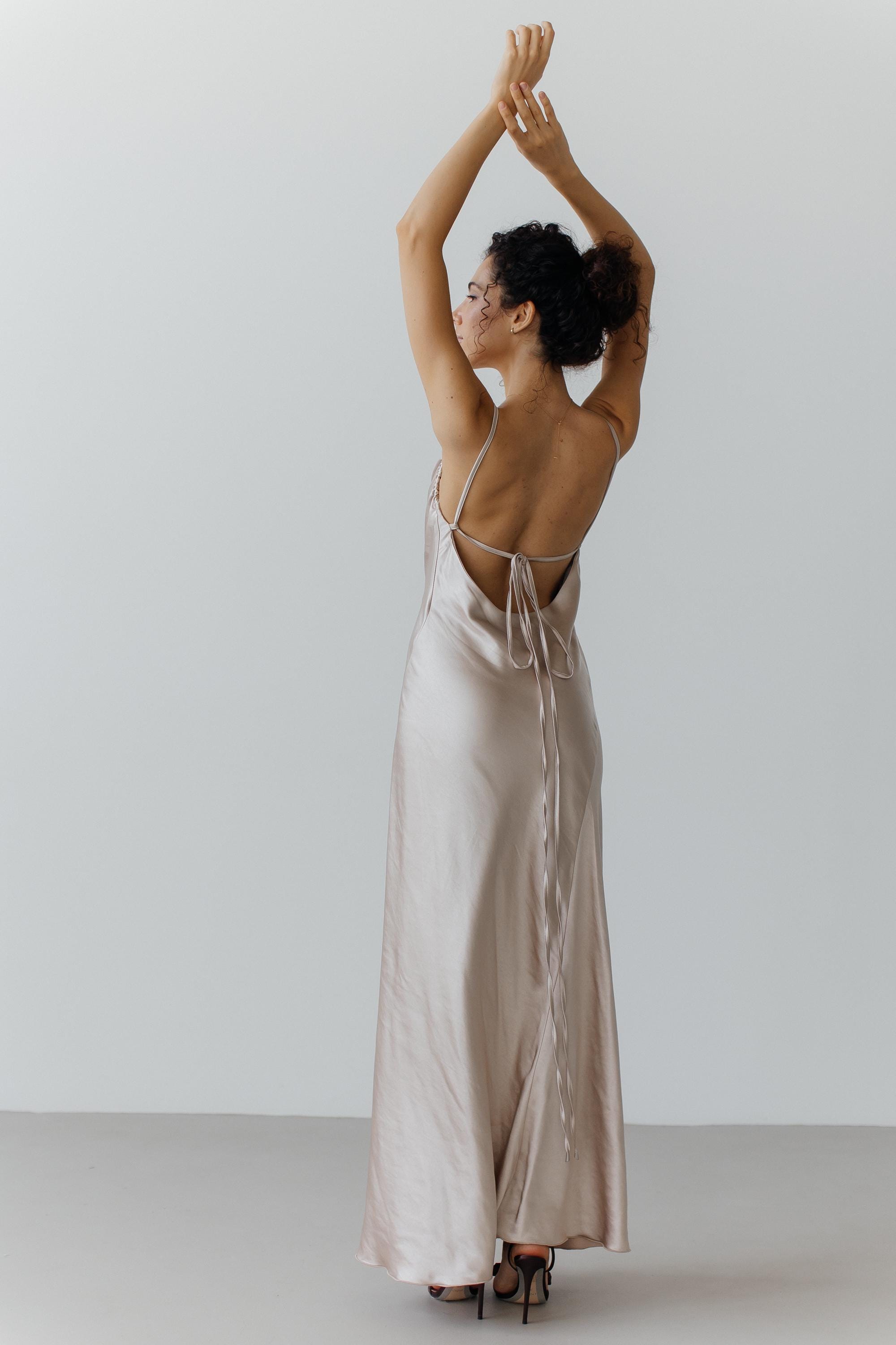 Satin Champagne Maxi Dress - Etsy