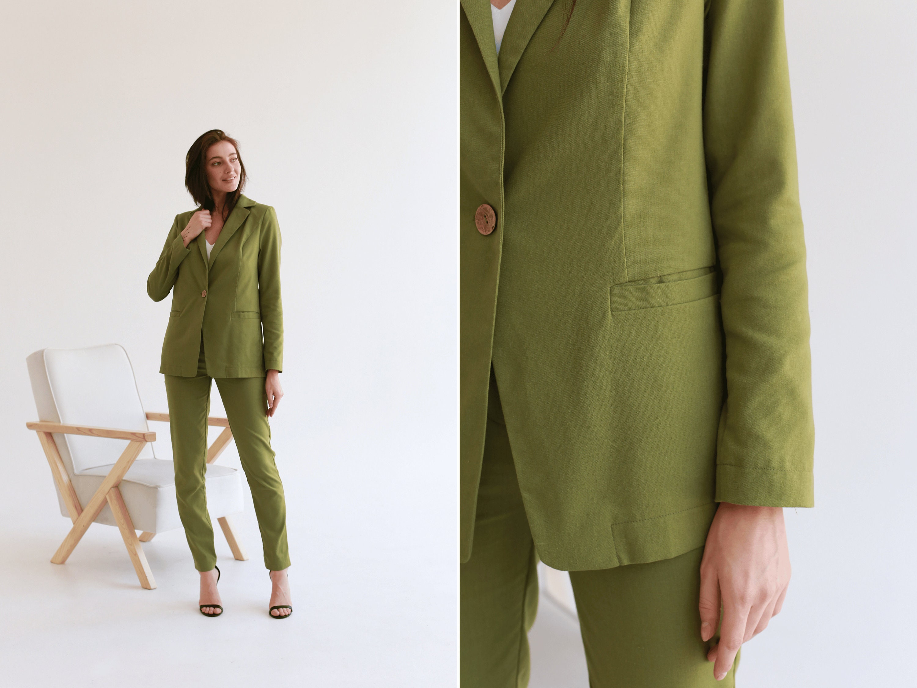 Sage Green Pant Suit for Women, Green Pant Suit, Two Piece Deep V Blazer &  Trouser, Business Formal Pant Suit, Wedding Pant Suit 