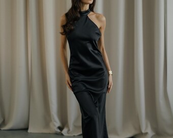 satin dress with turtleneck underneath Handmade Milky White Dress: Open Back Satin. Turtleneck Dress. Open Back  Dress. Backless White Dress. Engagement Dress. Simple Wedding Dress
