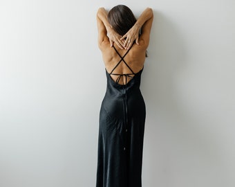 Black Silk Slip Dress: Cowl Neck Backless Maxi Satin Gown - Etsy