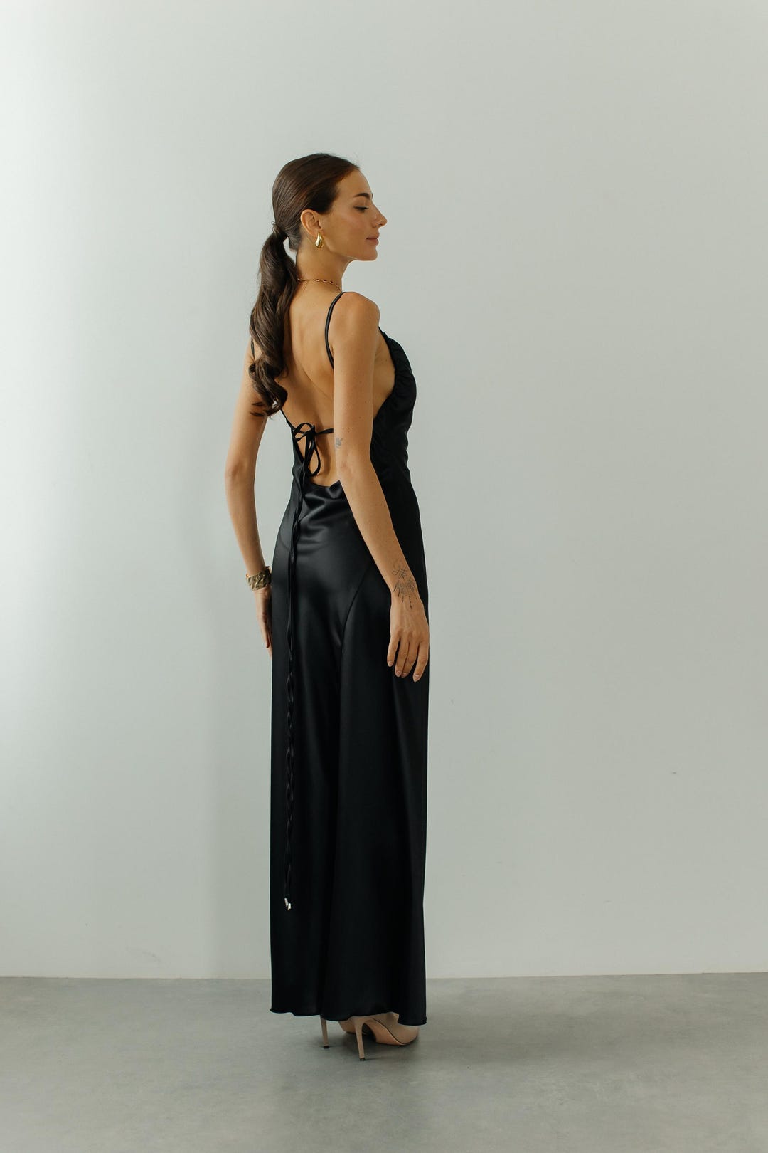 Milana | Black Cowl-Neck Draped Wrap Maxi Dress With Long Sleeves main image 0