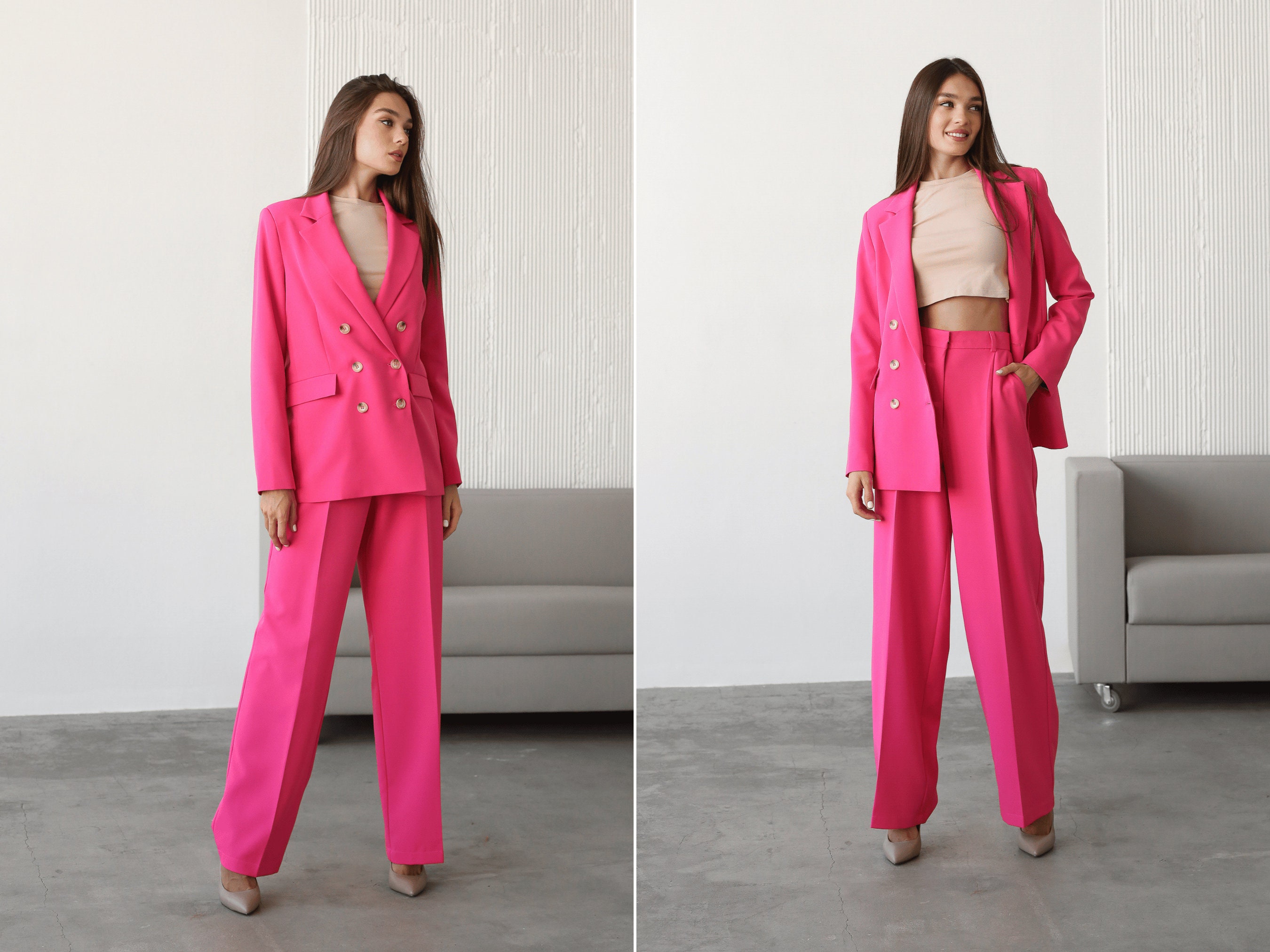 Pink Women Suit, Wide Leg Womens Pant Suit, Suit With Crystals, Two-piece  Fancy Palazzo Suits for Women Party Wear Pink Suit, Pink Pantsuit 