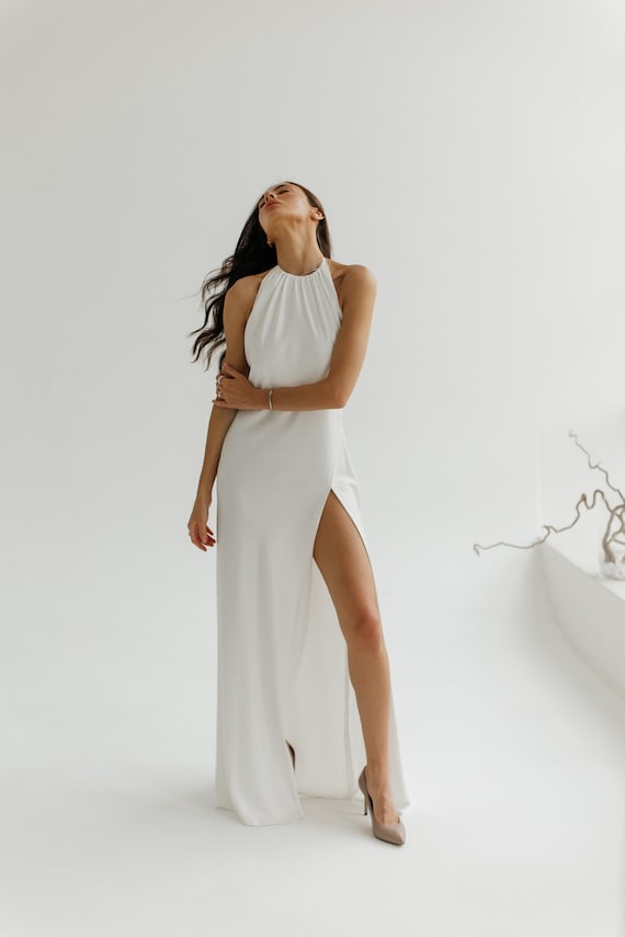 Halter Neck Wedding Dress. Satin Silk White Dress. Civil Wedding Dress. Ivory White Dress. Engagement Dress: Ivory White Elopement Gown - Etsy Canada Halter Neck Wedding Dress. Satin Silk White Dress. Civil Wedding Dress. Ivory White Dress. Engagement Dress: Ivory White Elopement Gown - Etsy Canada