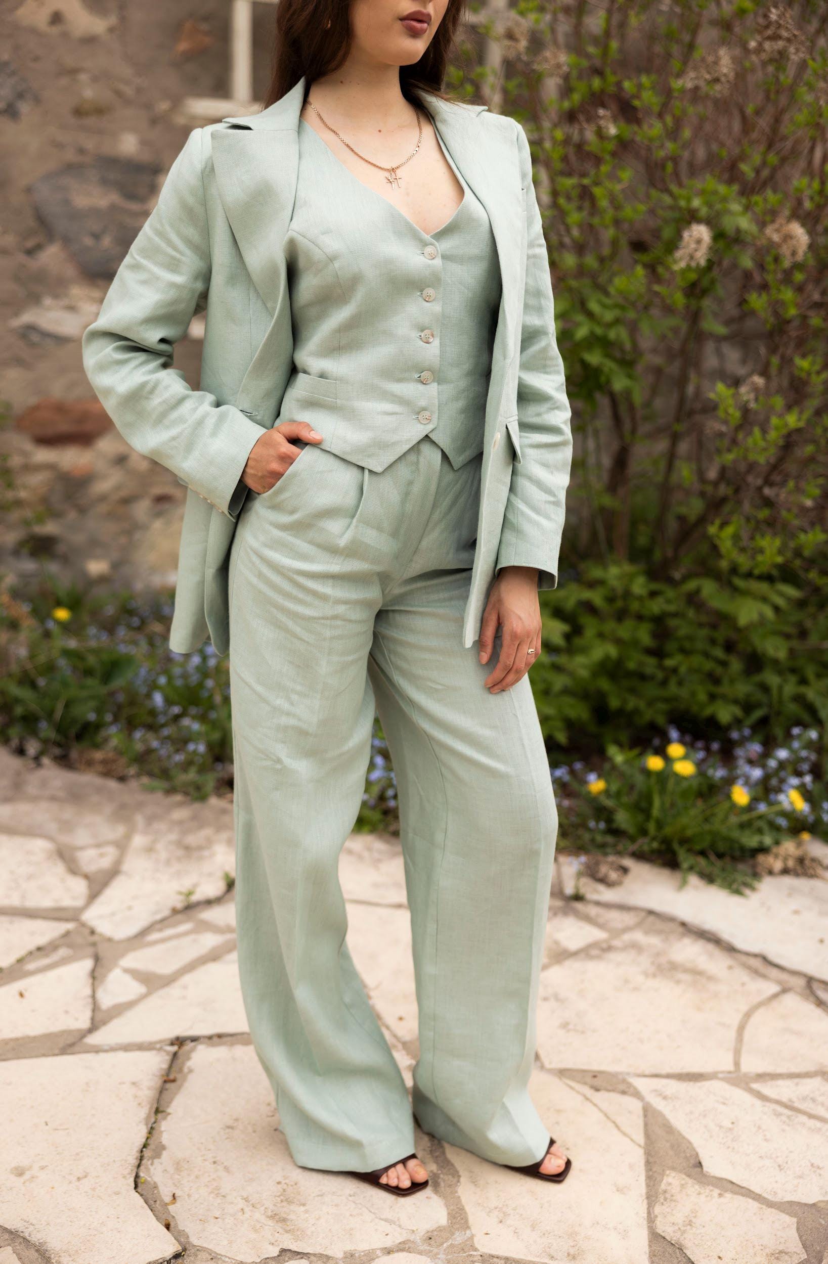 sage green dress pants womens Sage Green Two-Piece Suit for Women main image 0