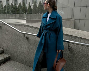 【BAON】Olkisu Wool Check Duffel Long Coat Women's Classic Lambswool Duffel Coat