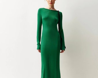 Long Maxi Dress for woman. Women's knitted dress. Kelly green long dress