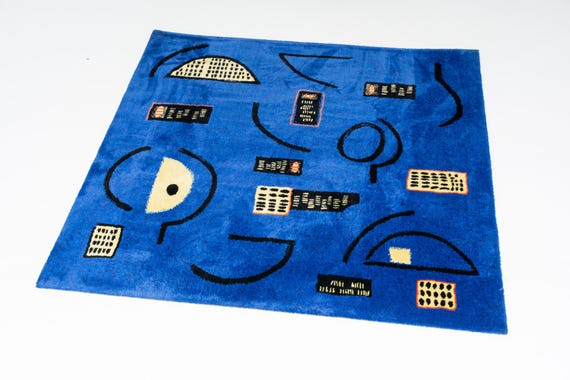 old IKEA 幾何学 ウールラグ Rare Blue Wool High Pile Rug | Discontinued 1990's Ikea - Etsy