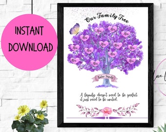 Personalized family tree print l Printable Family tree gift l Anniversary gift I Anniversary gifts for parents, Edit in Canva family tree